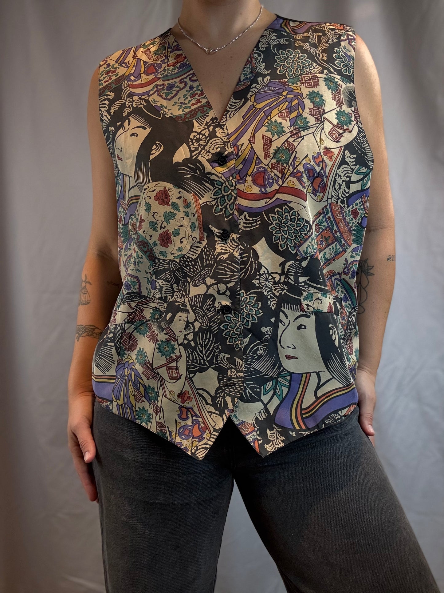 Silk Club Japanese Print Vest (1990's)