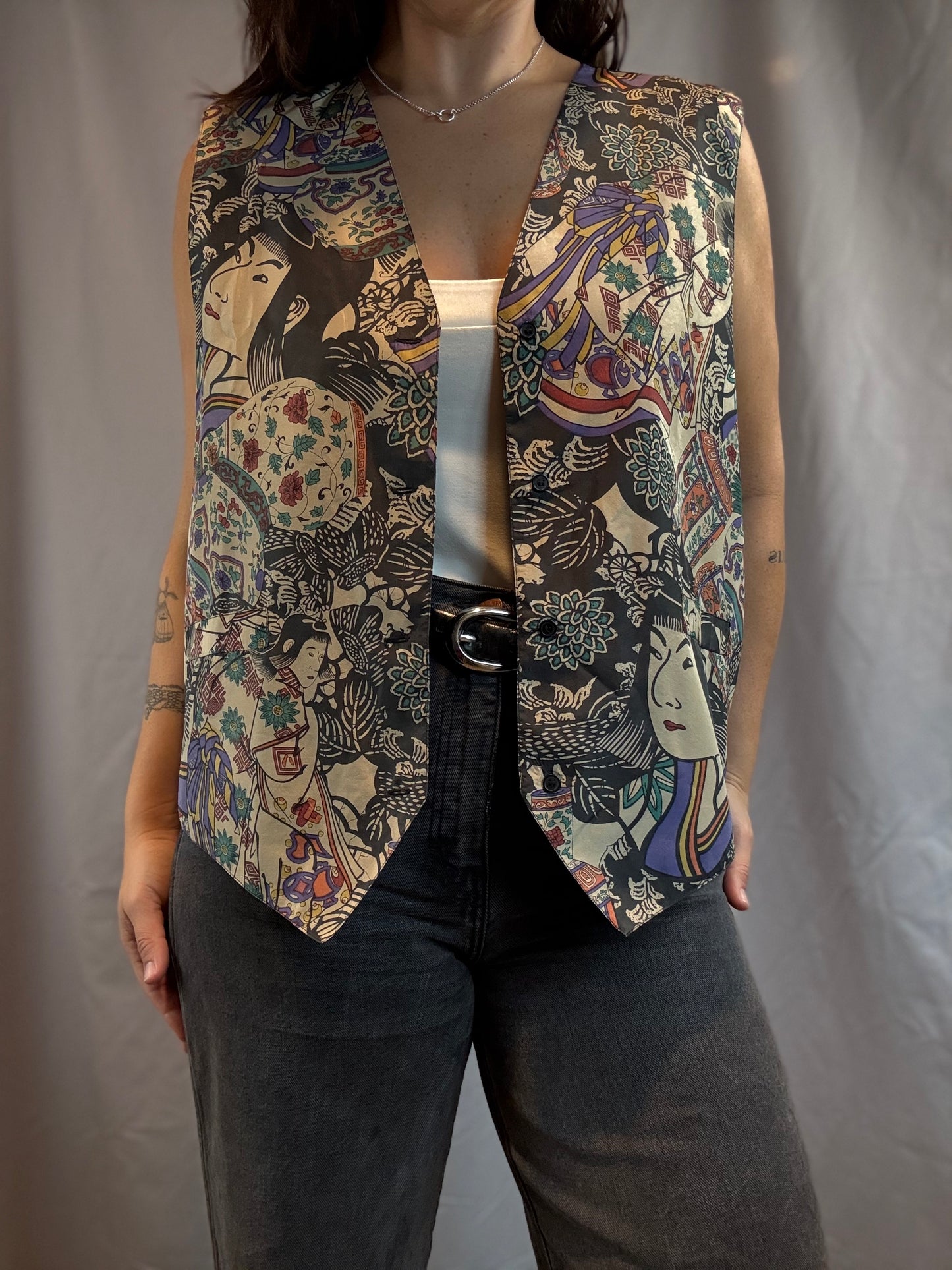 Silk Club Japanese Print Vest (1990's)