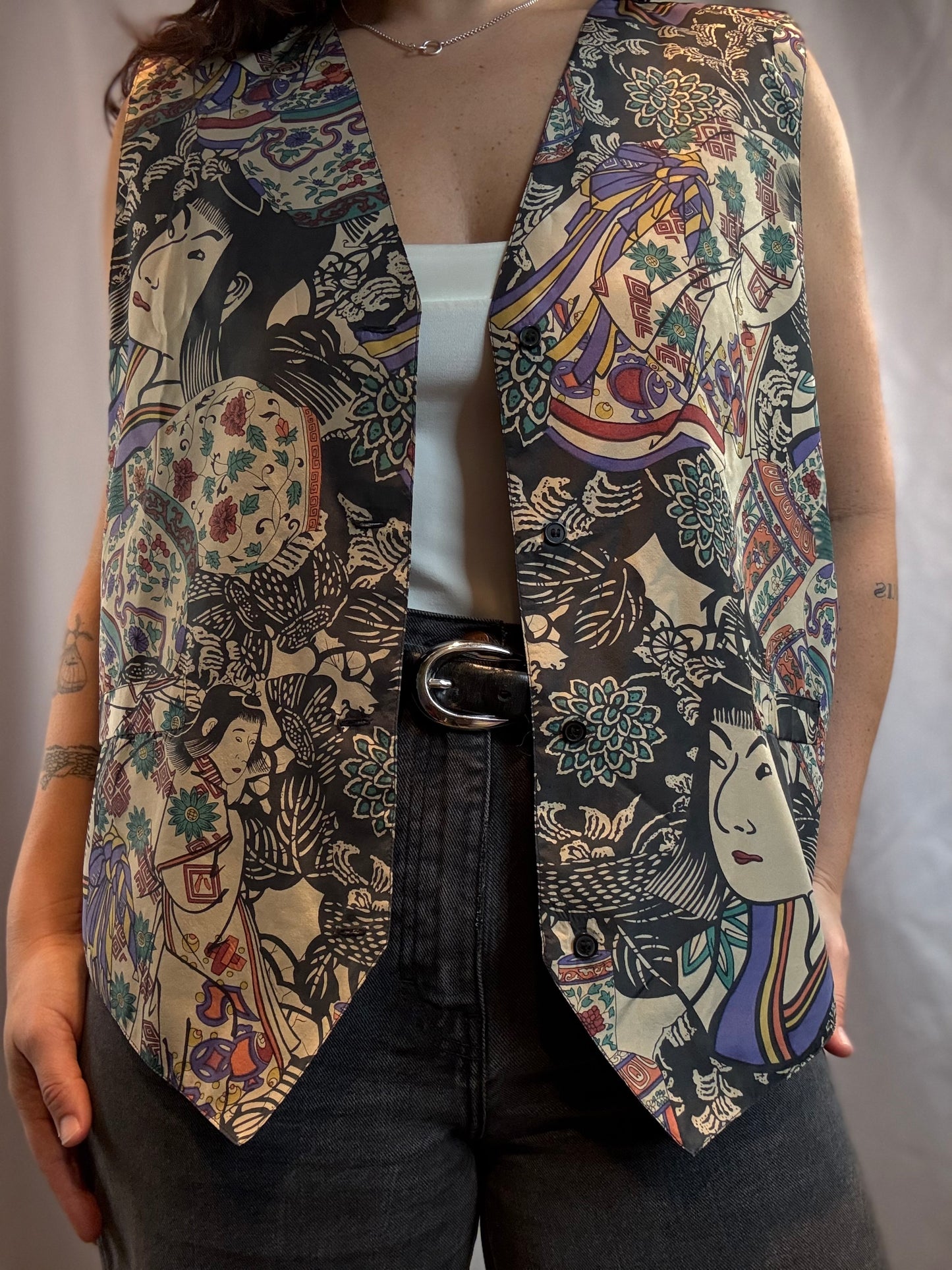 Silk Club Japanese Print Vest (1990's)