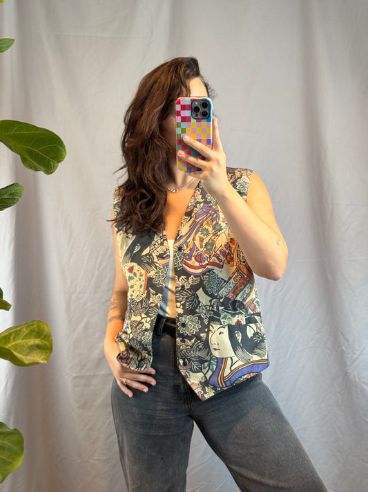 Silk Club Japanese Print Vest (1990's)