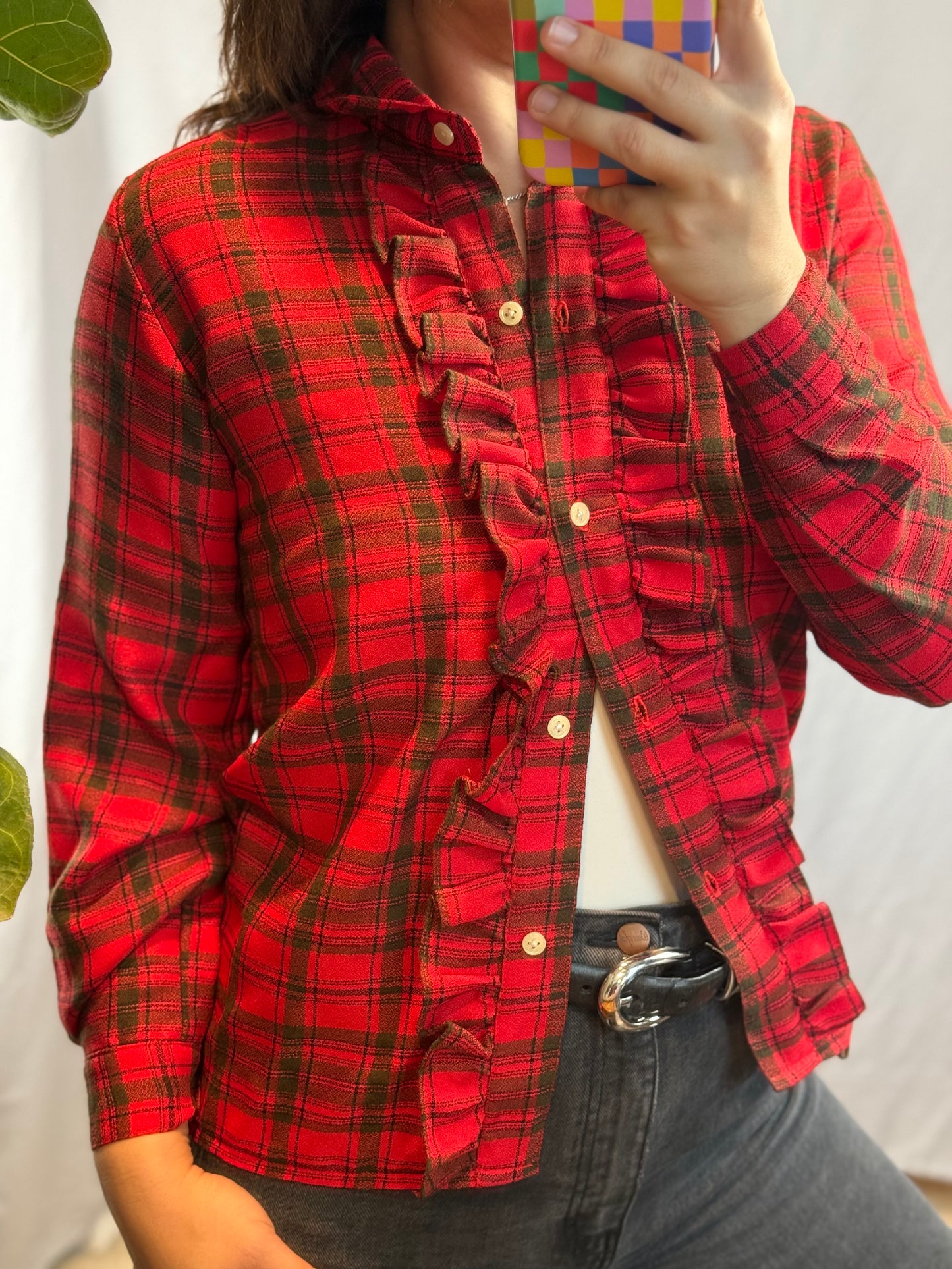 Transition Holiday Plaid Ruffle Blouse (1980's)