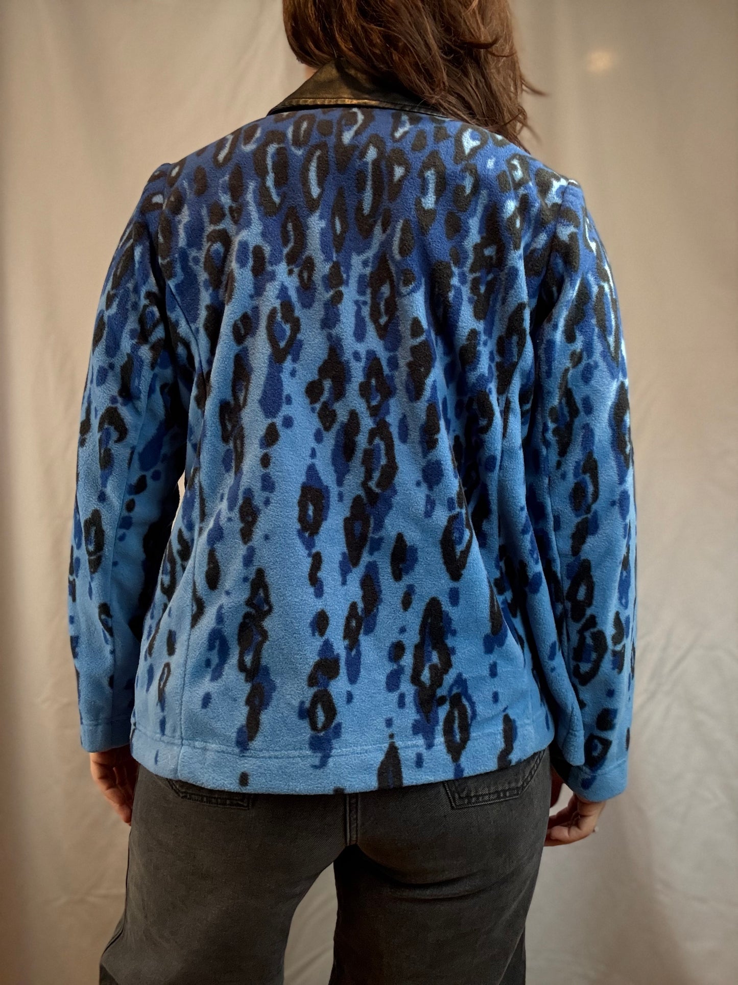 Bob Mackie Blue Leopard Print Fleece Jacket (90's-Y2K)