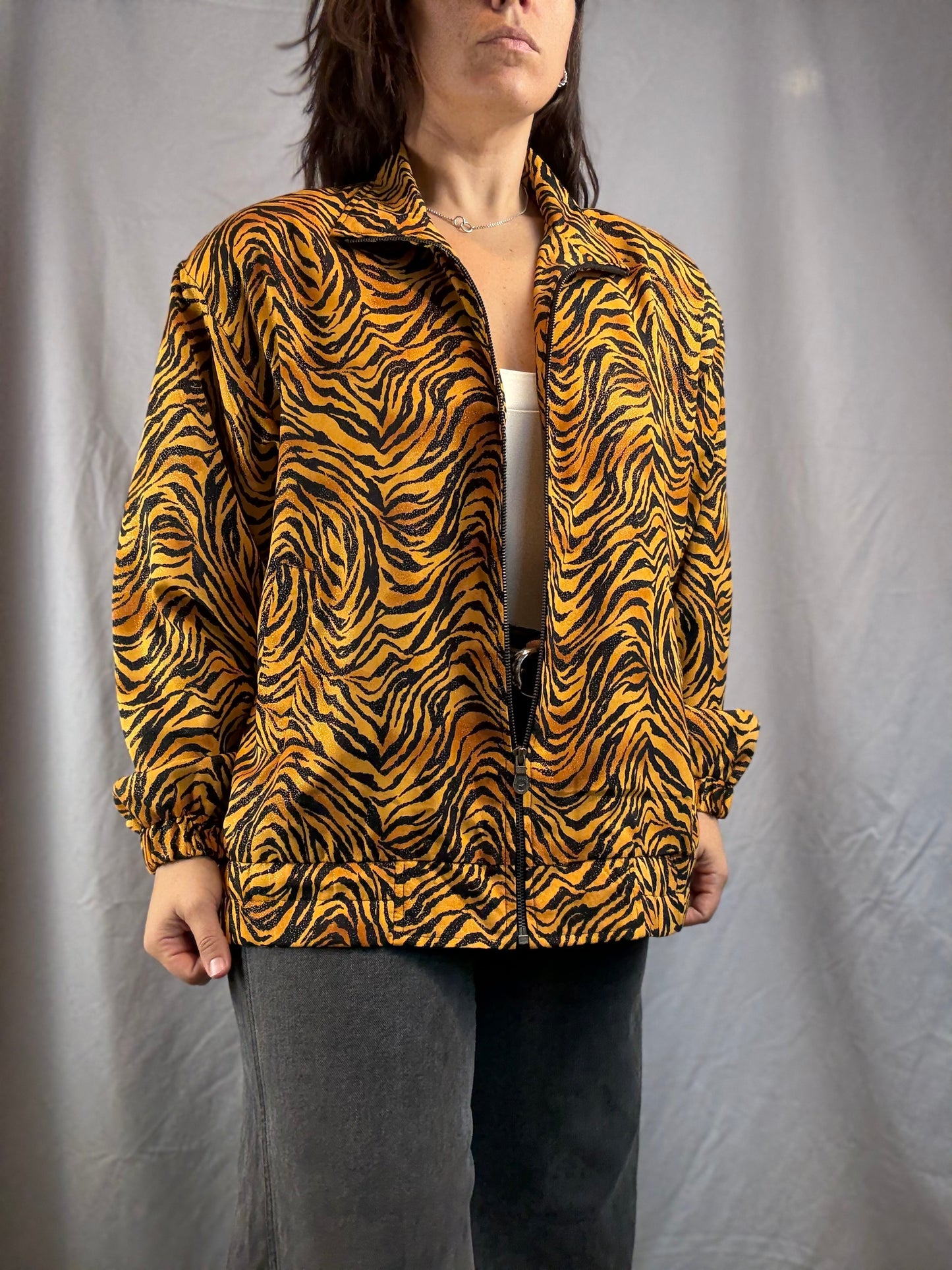 Jackets by Design Sparkly Tiger Print Bomber (80's-90's)