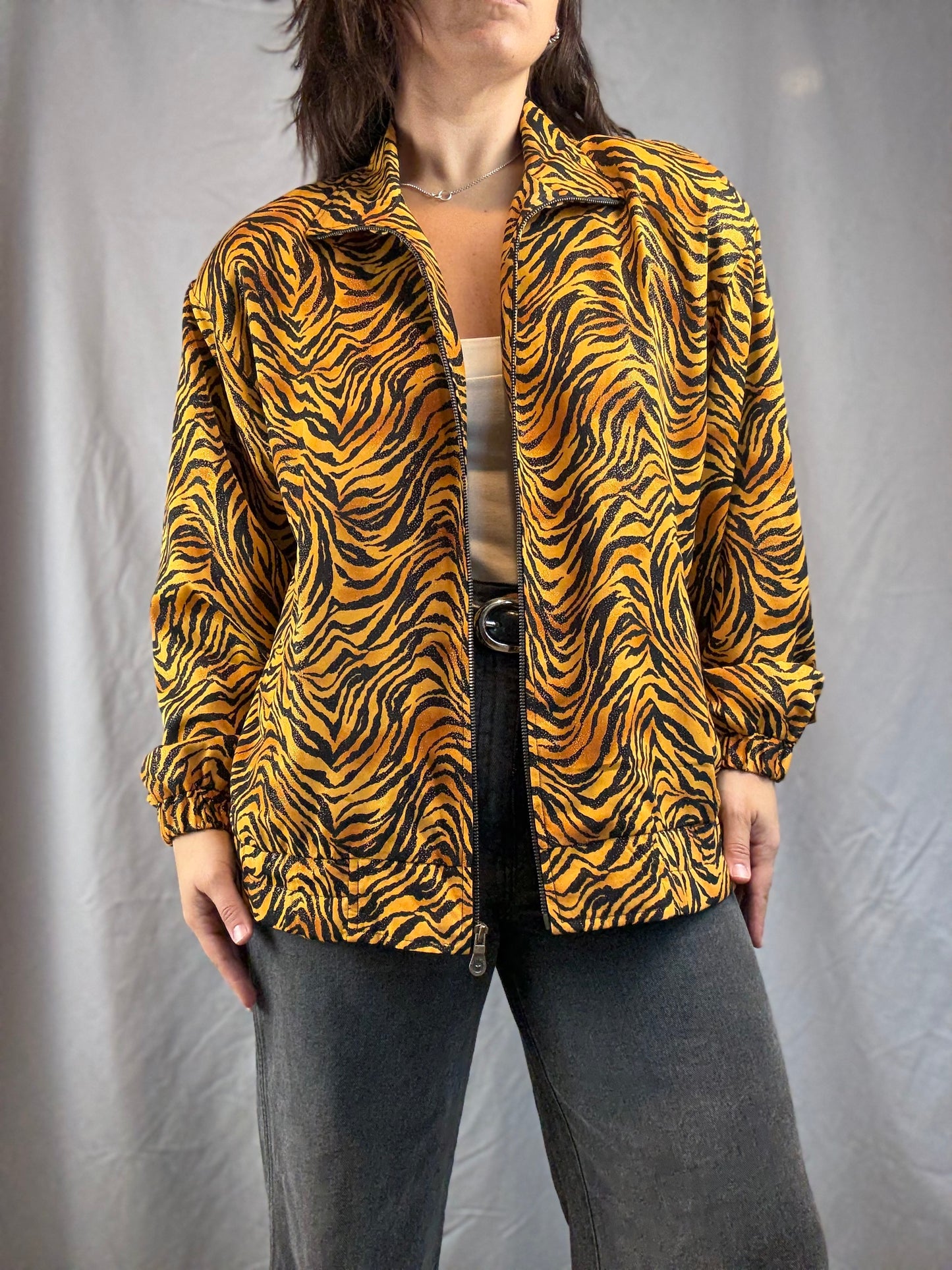 Jackets by Design Sparkly Tiger Print Bomber (80's-90's)
