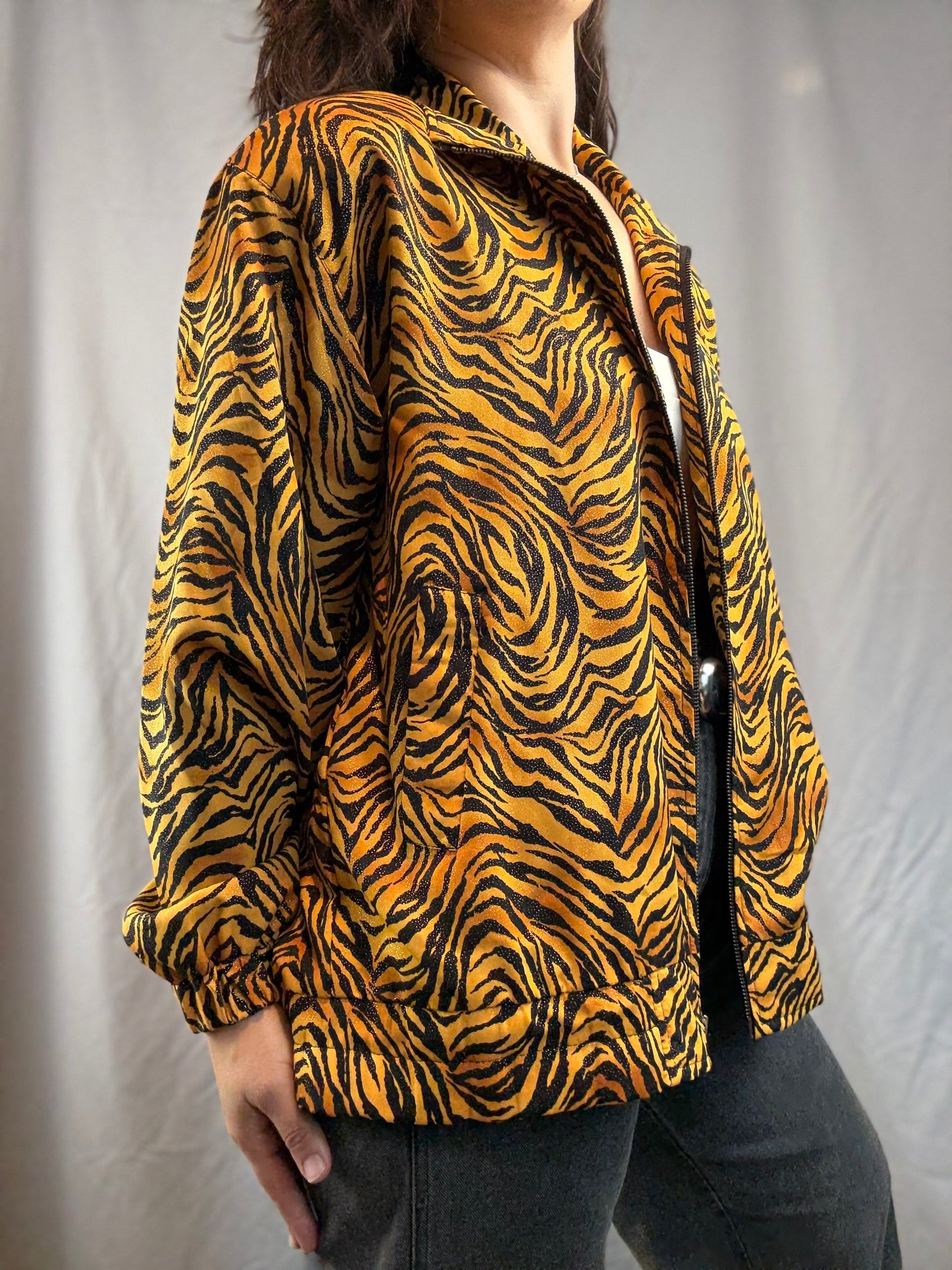 Jackets by Design Sparkly Tiger Print Bomber (80's-90's)