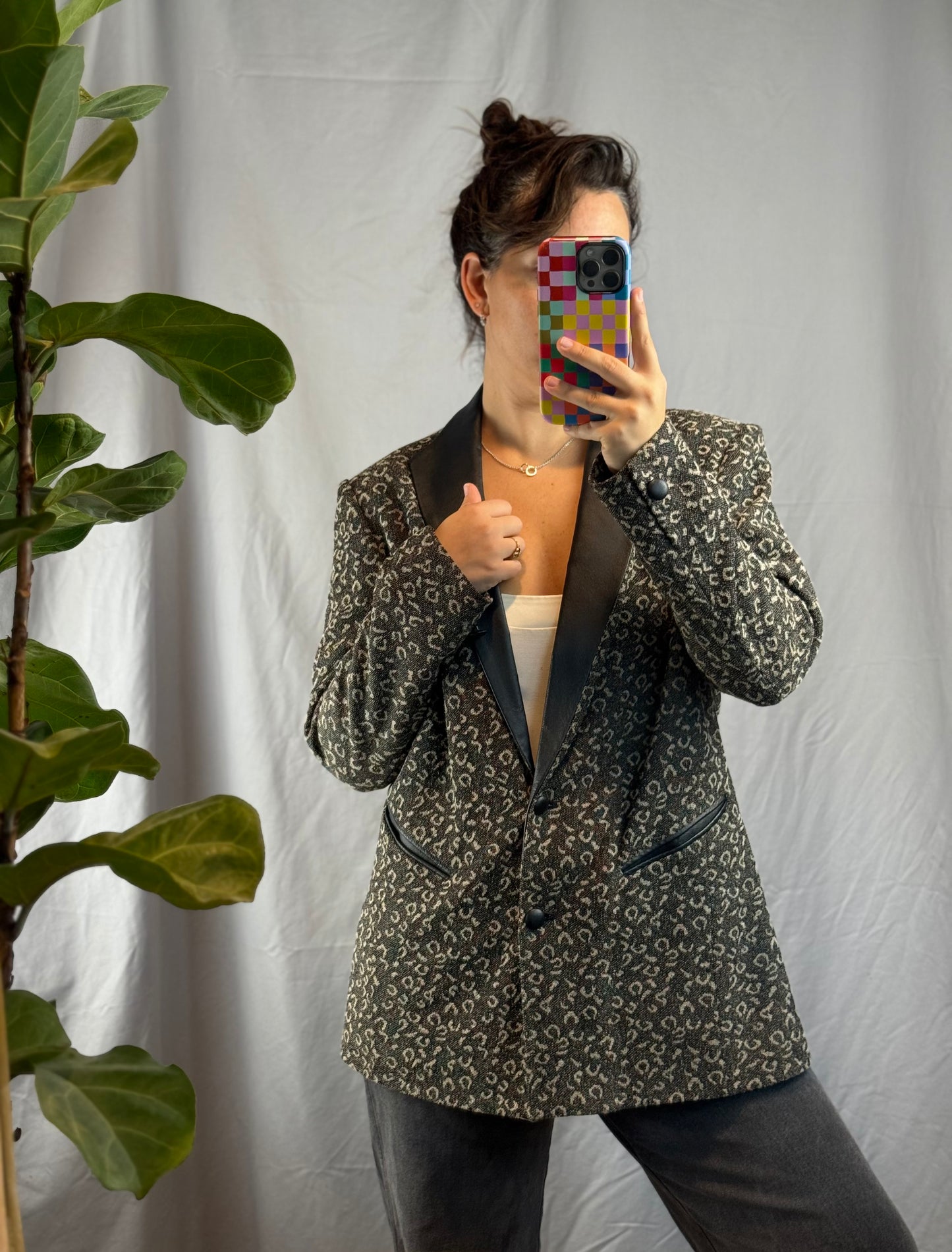 Premium Leopard Print Knit Blazer (90's-Y2K)