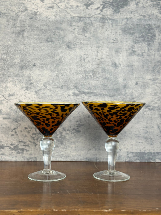 Handblown Tortoiseshell Martini Glasses, Set of 2 (1950's-1970's)
