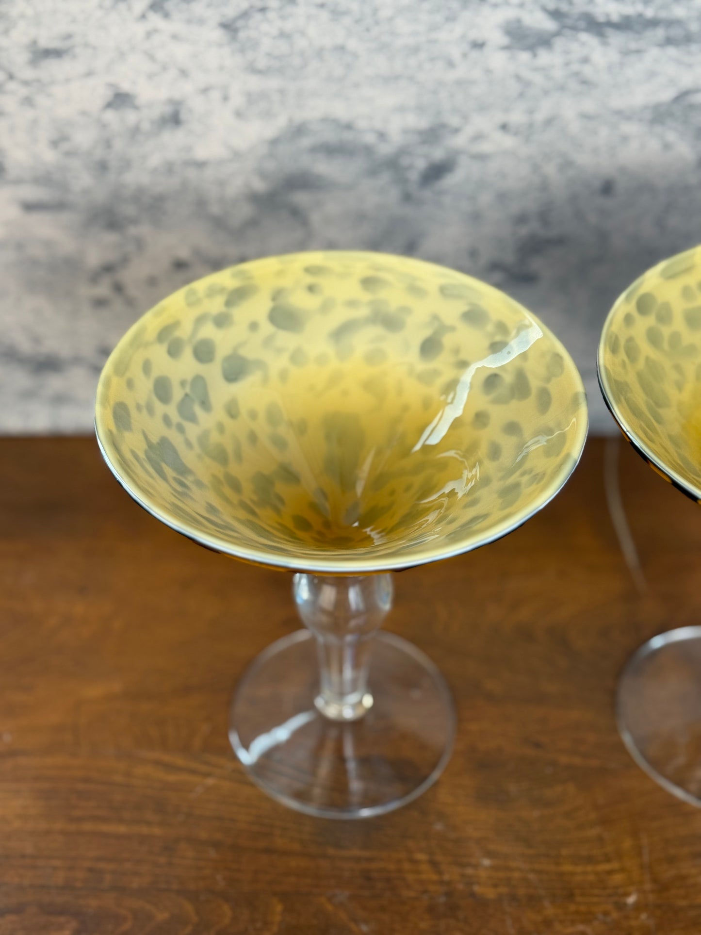 Handblown Tortoiseshell Martini Glasses, Set of 2 (1950's-1970's)
