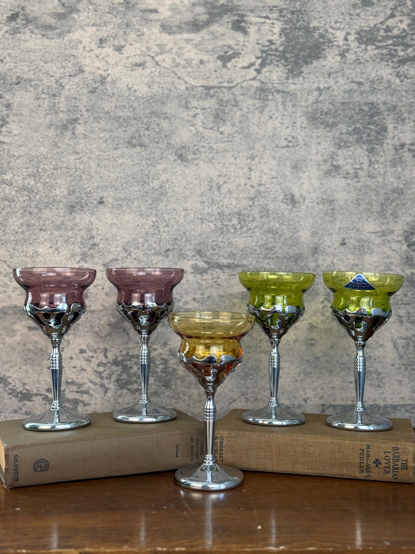 Morgantown Art Deco Chrome & Crystal Cordial Glasses, Set of 5 (1930's-1940's)