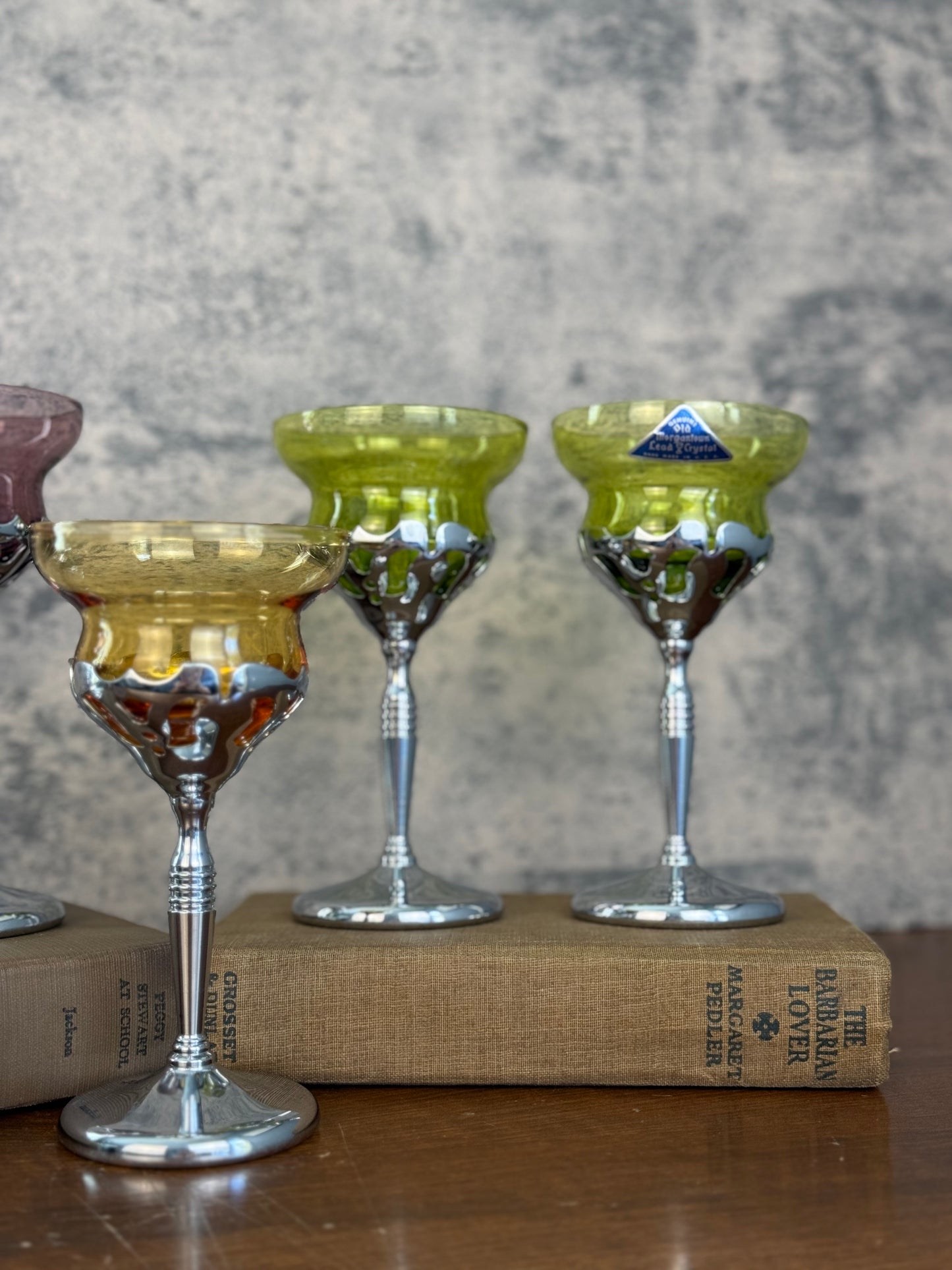 Morgantown Art Deco Chrome & Crystal Cordial Glasses, Set of 5 (1930's-1940's)