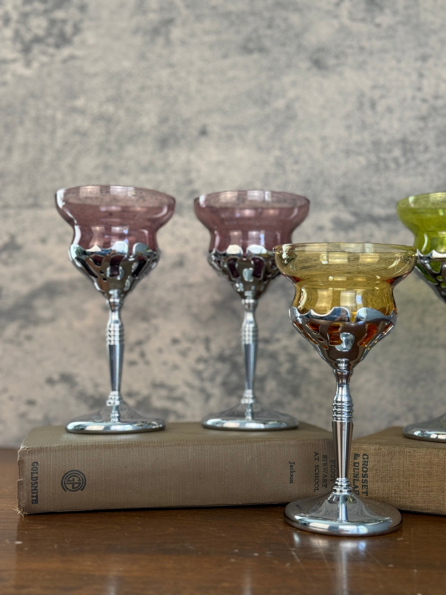 Morgantown Art Deco Chrome & Crystal Cordial Glasses, Set of 5 (1930's-1940's)