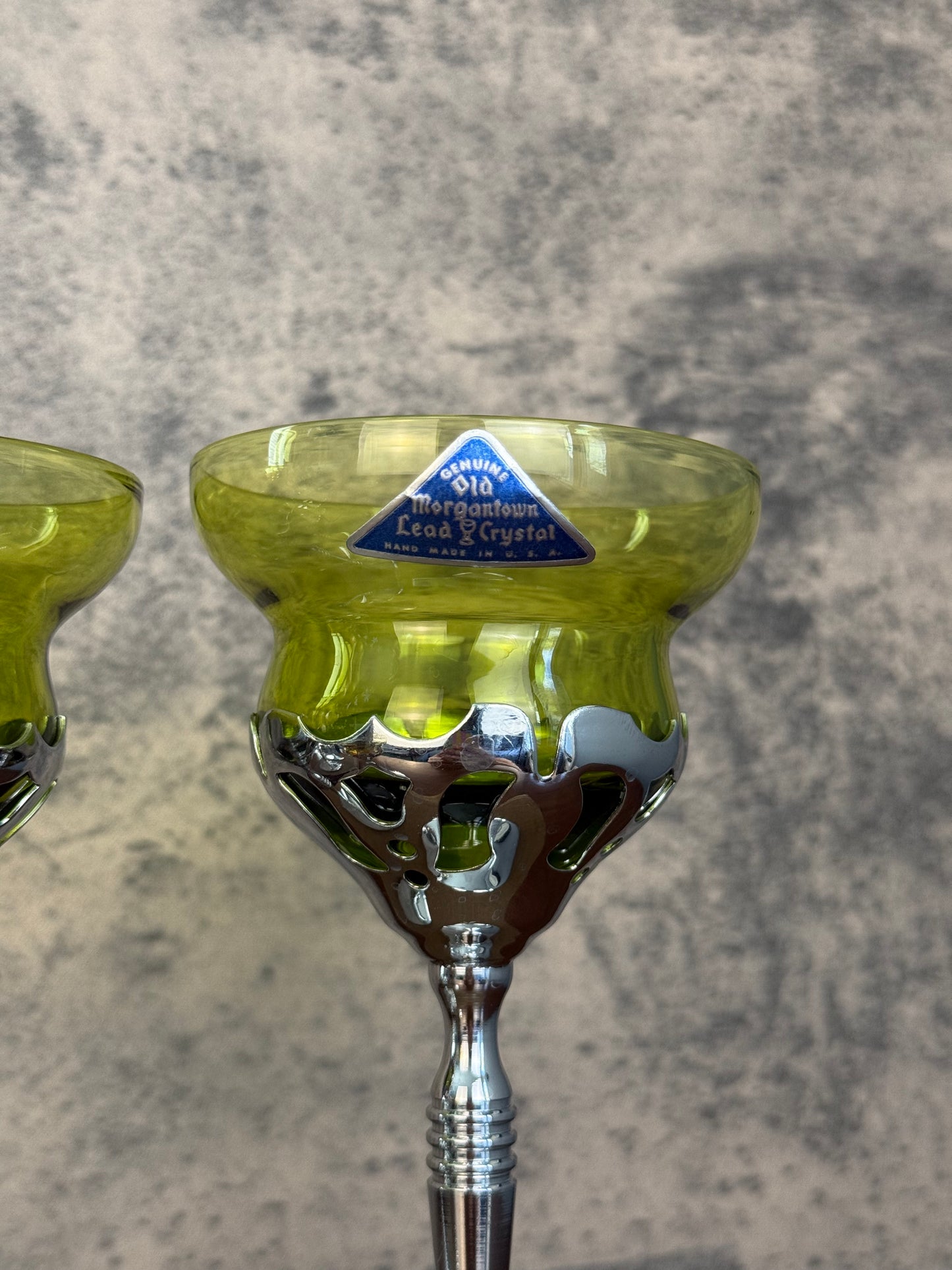 Morgantown Art Deco Chrome & Crystal Cordial Glasses, Set of 5 (1930's-1940's)