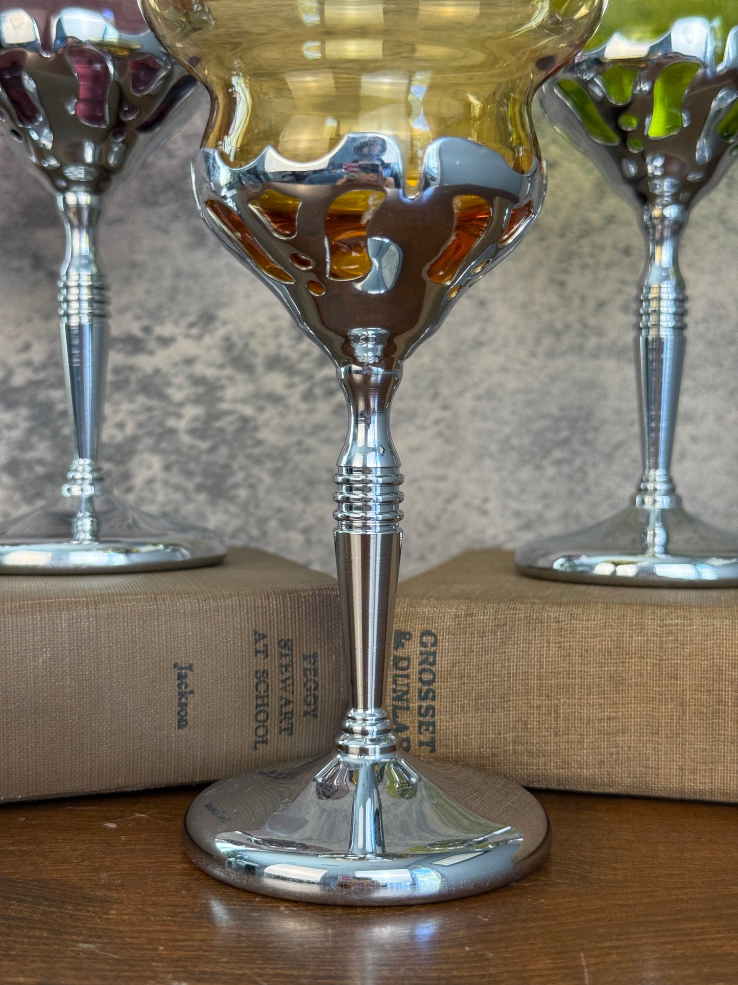 Morgantown Art Deco Chrome & Crystal Cordial Glasses, Set of 5 (1930's-1940's)