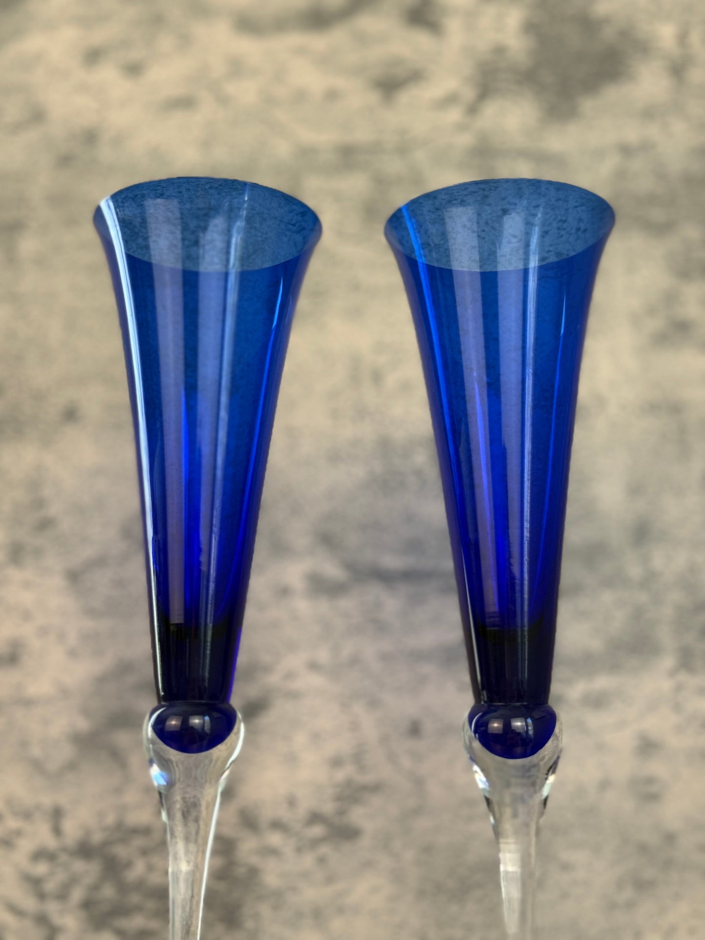 Lenox Holiday Gems Cobalt Blue Champagne Flutes, Set of 2 (1990's-Y2K)