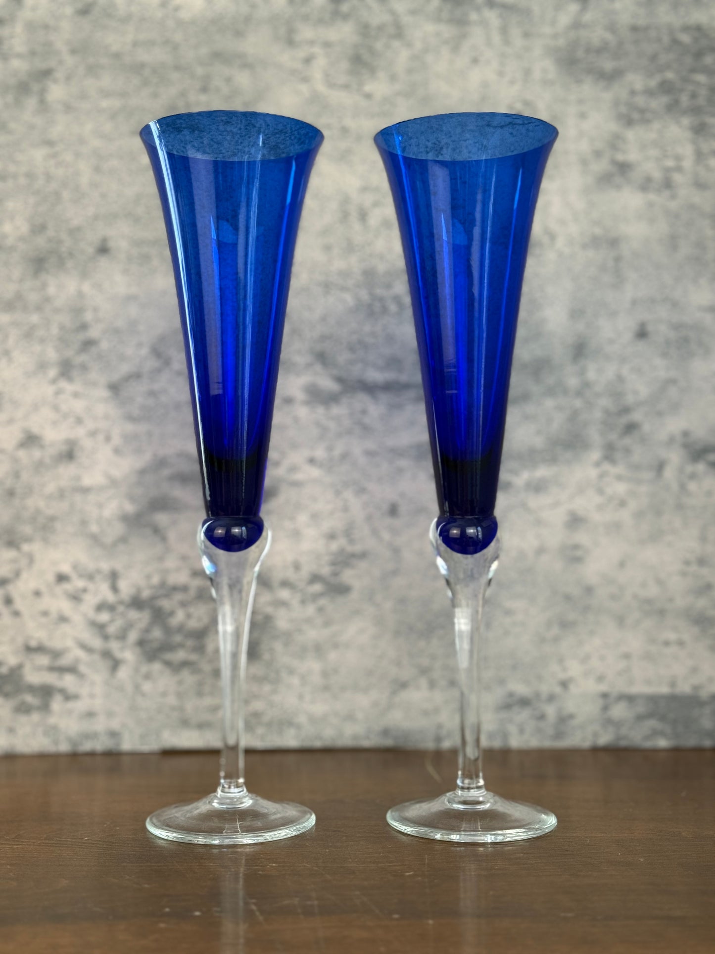 Lenox Holiday Gems Cobalt Blue Champagne Flutes, Set of 2 (1990's-Y2K)