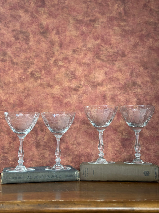 Art Deco Cocktail Coupe Glasses, Set of 4 (1950's-1960's)