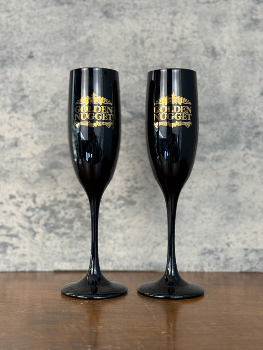 Golden Nugget Retro Champagne Flutes, Set of 2 (1960's-1980's)