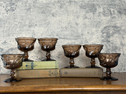 Fostoria Jamestown Amber Champagne Coupes, Set of 6 (1960's-1980's)