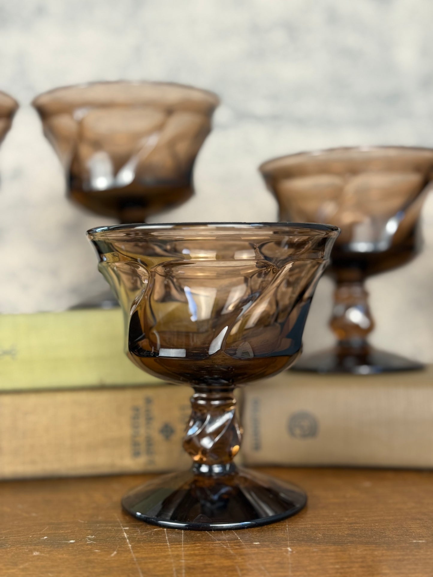 Fostoria Jamestown Amber Champagne Coupes, Set of 6 (1960's-1980's)