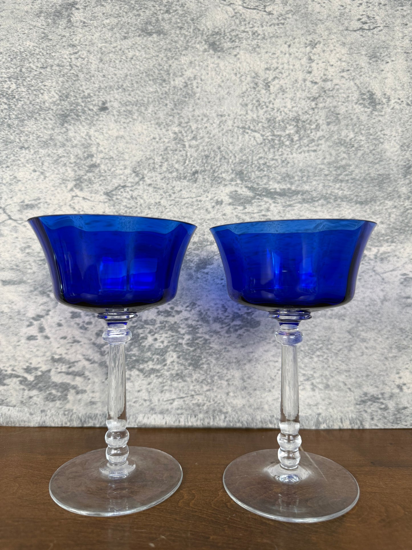 Cobalt Blue Crystal Cocktail Coupe Glasses (1950's-1960's)
