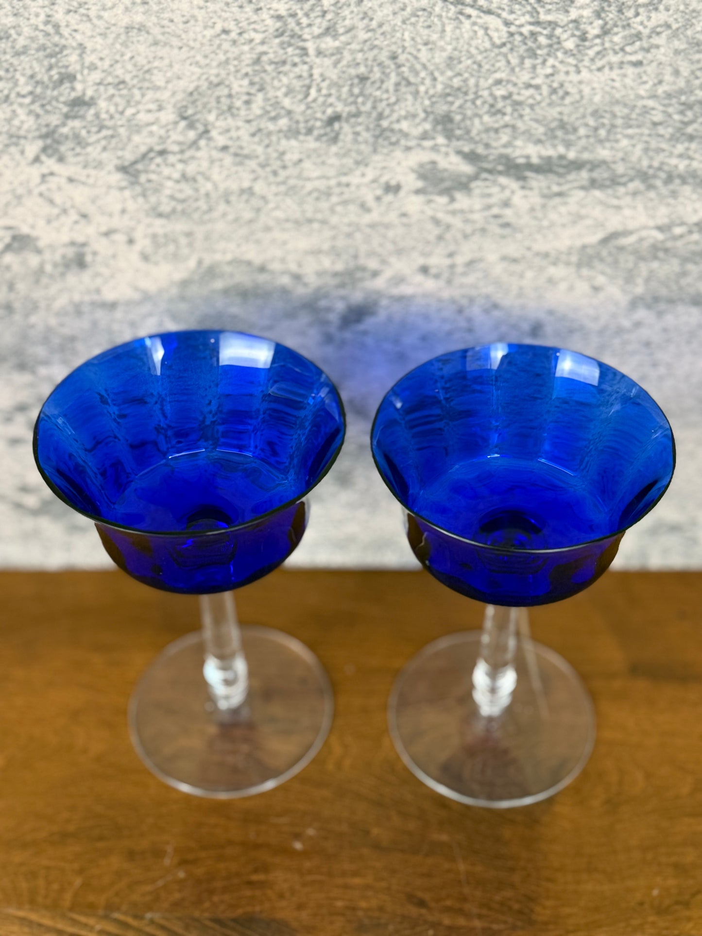 Cobalt Blue Crystal Cocktail Coupe Glasses (1950's-1960's)