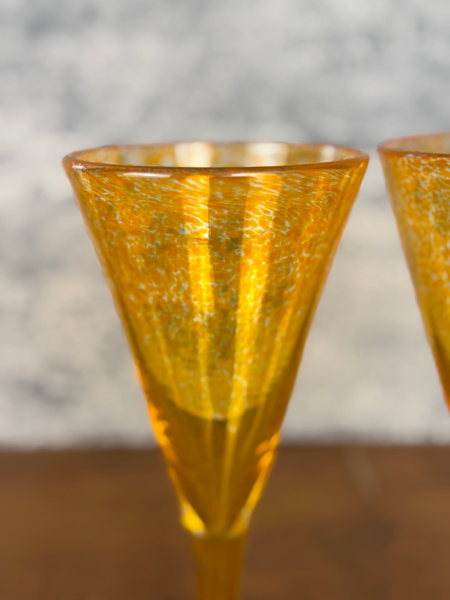 Handblown Orange & Teal Cocktail Glasses, Set of 2 (1990's)