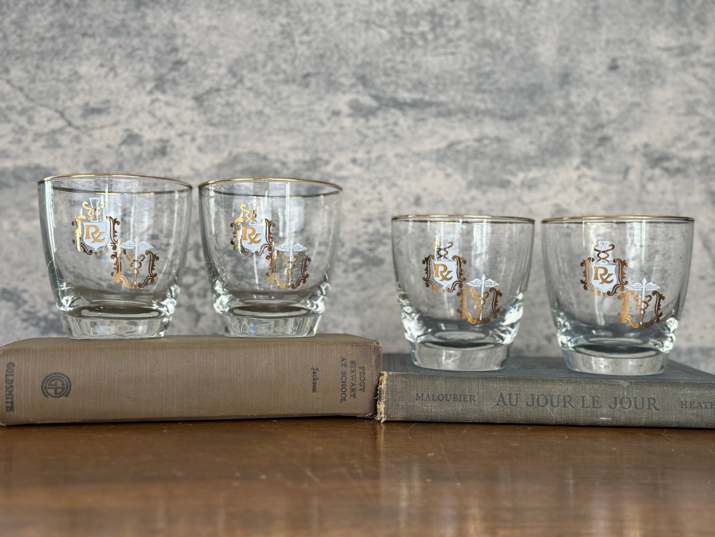 Libbey Rx Caduceus Pharmacy Rocks Glasses, Set of 4 (1950's-1960's)