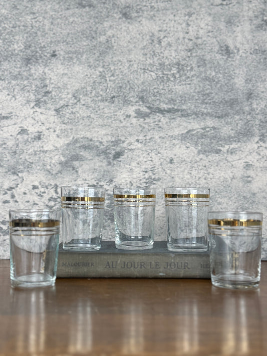 Gold Band Mid-Century Shot Glasses, Set of 5 (1960's-1970's)