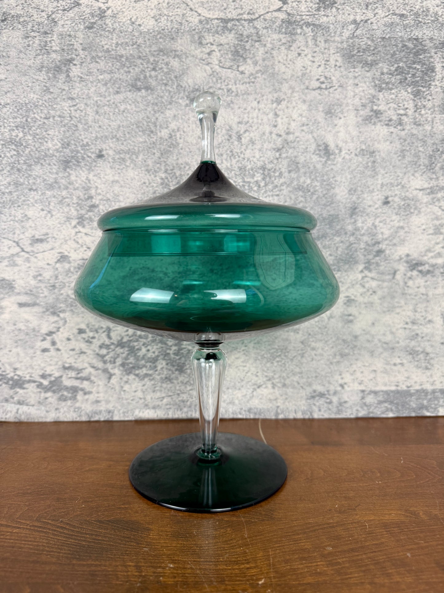 Italian Empoli Emerald Green Glass Candy Dish (1950's-1970's)