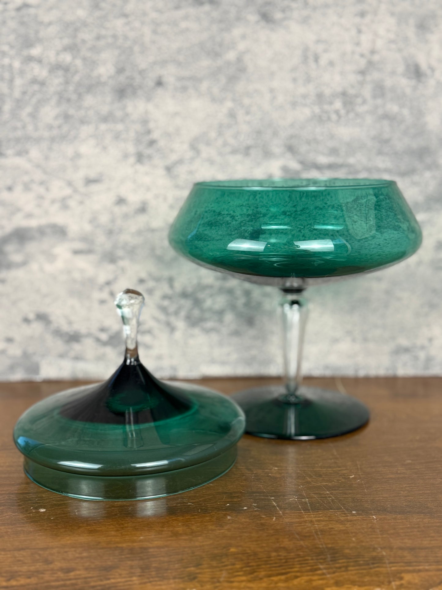 Italian Empoli Emerald Green Glass Candy Dish (1950's-1970's)