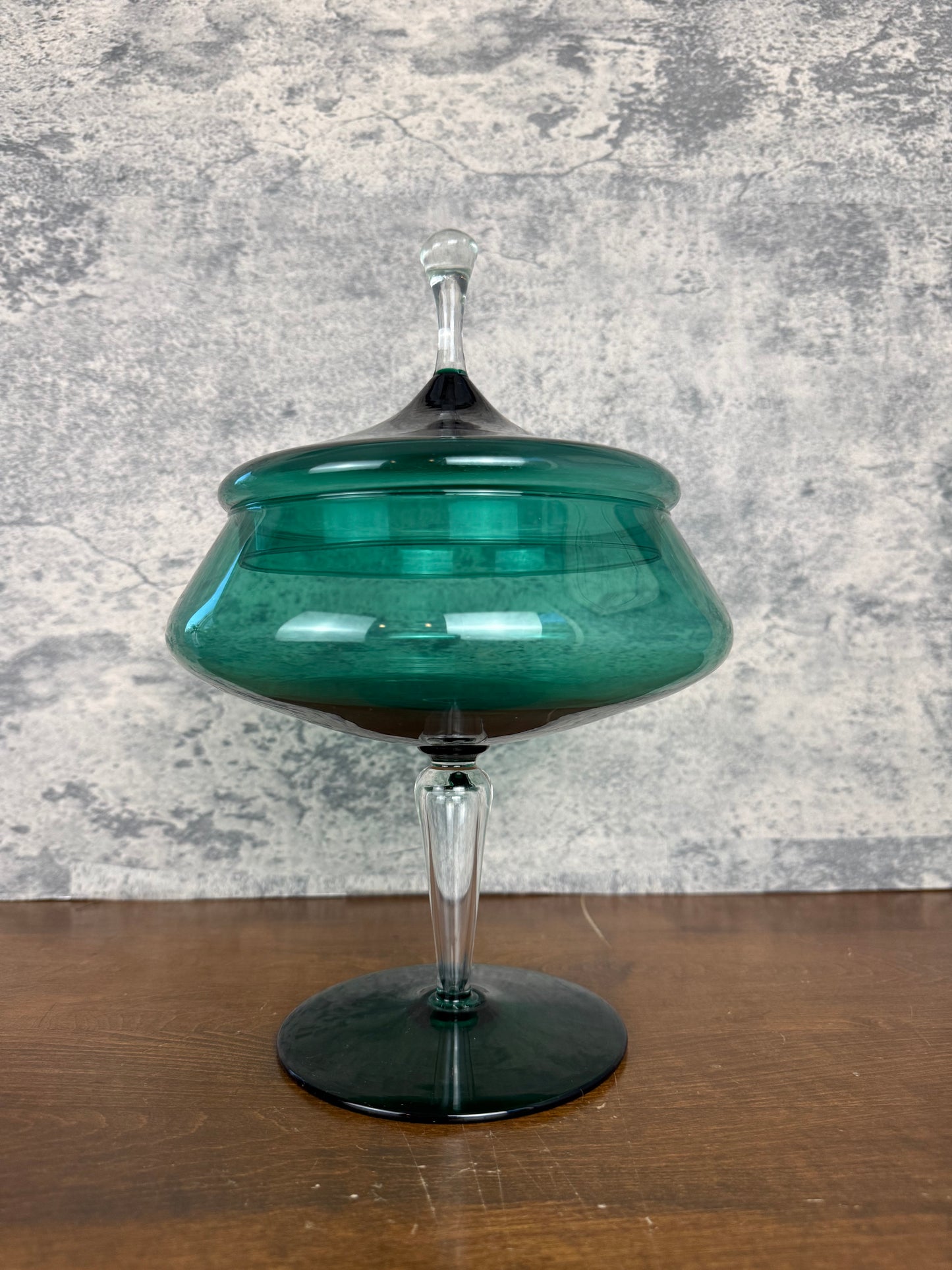 Italian Empoli Emerald Green Glass Candy Dish (1950's-1970's)