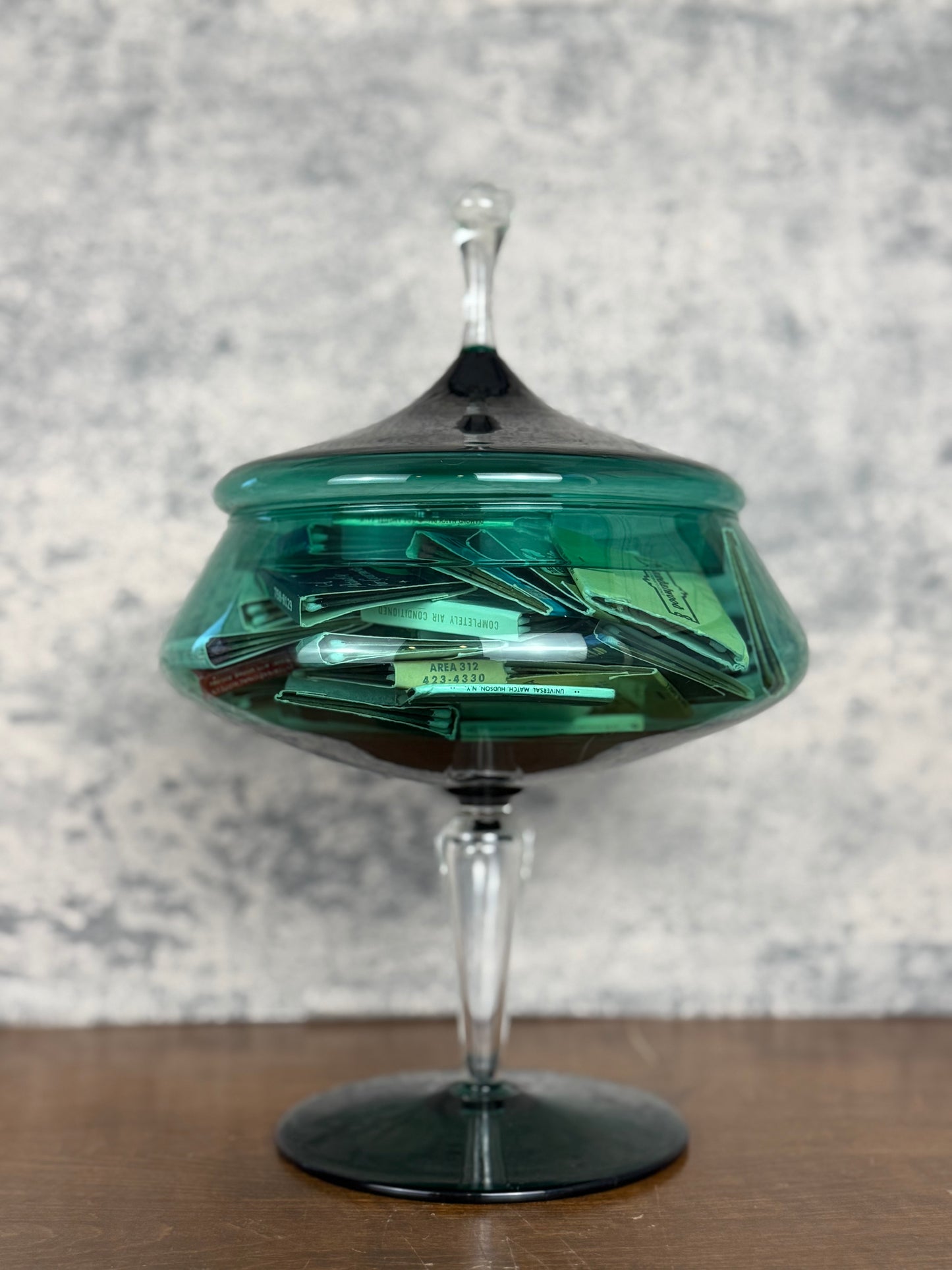 Italian Empoli Emerald Green Glass Candy Dish (1950's-1970's)