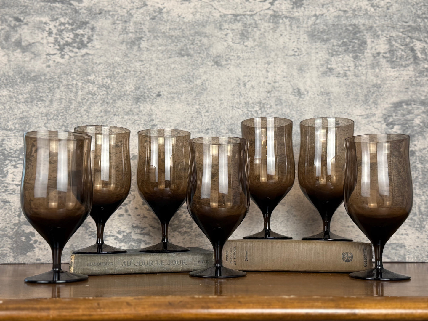 Bryce 'Ballet Brown' Crystal Iced Tea Glasses, Set of 7 (1950's-1970's)