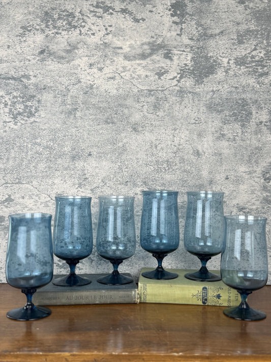 Lenox 'Blue Mist' Crystal Iced Tea Glasses, Set of 6 (1970's-1980's)
